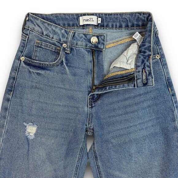 Rue 21 Womens Relaxed Baggy Mid Rise Waist Jeans Distressed Medium Wash Size 2 - Picture 3 of 8